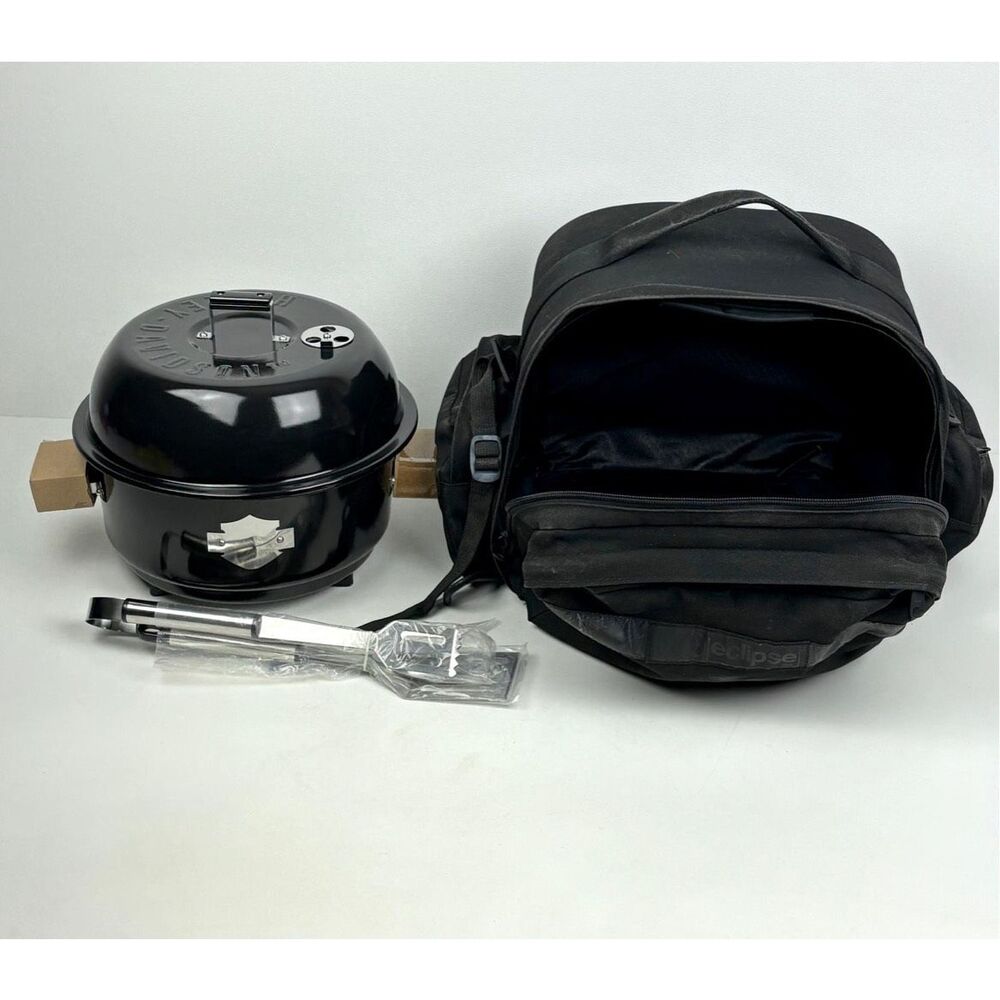 Harley Davidson Motorcycle Charcoal BBQ Grill Portable Travel Set w/ Bag & Tools